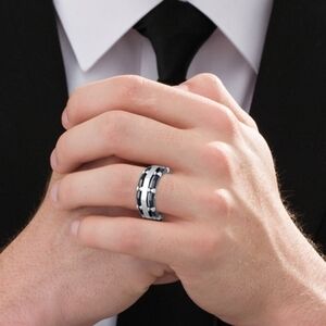 Kay Jewelers Silver and Black Men's Band